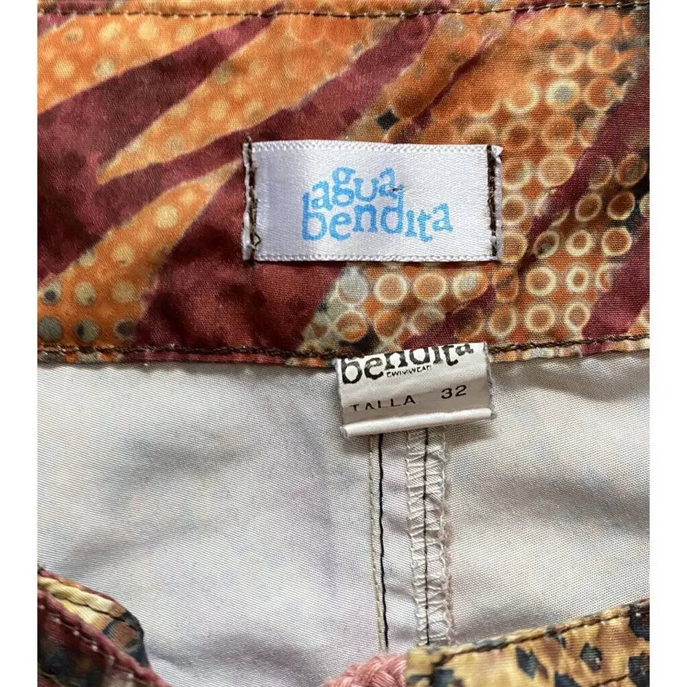 Agua Bendita Swim Trunks Men 32 M Brown Orange Leopard Printed Board Shorts